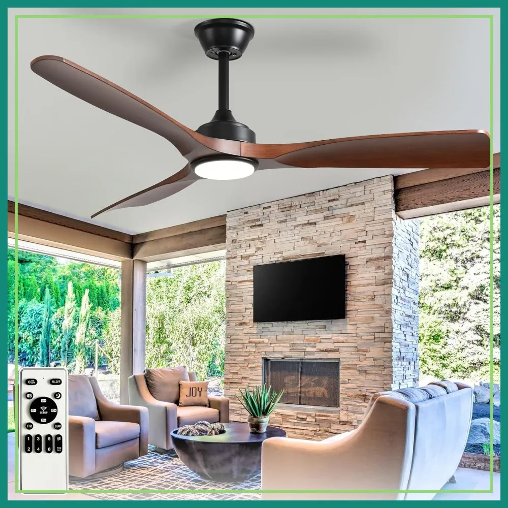 

52 Inch Outdoor Ceiling Fan with Light, 3 Blade Patio Fan, Dimmable Remote Control, Reversible DC Motor