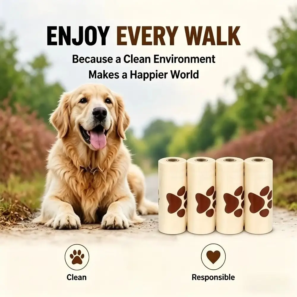 8 Rolls HDPE Feces Collection Bag Leakproof Biodegradable Material Poop Pickup Bag Scented Odor Neutral Pet Garbage Bag