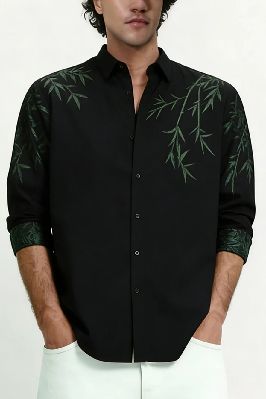 

Men's Natural Ginkgo Leaf Camel 3D Printed Shirt Long Sleeve Lapel Button Hawaiian Beach Shirt Outdoor Men's Top