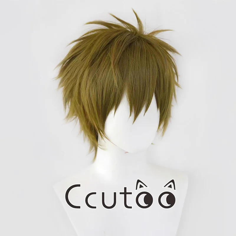 Tachibana Makoto Green Brown Mixed Short Fluffy Layered Synthetic Hair Cosplay Wigs High Temperature Fiber