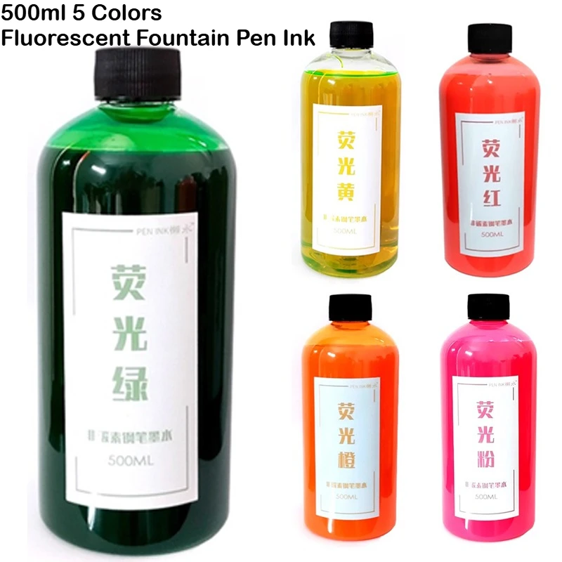

500ml 5 Colors Fluorescent Fountain Pen Ink for Glass Dip Pen Painting Watercolor Calligraphy School Office Supplies Stationery