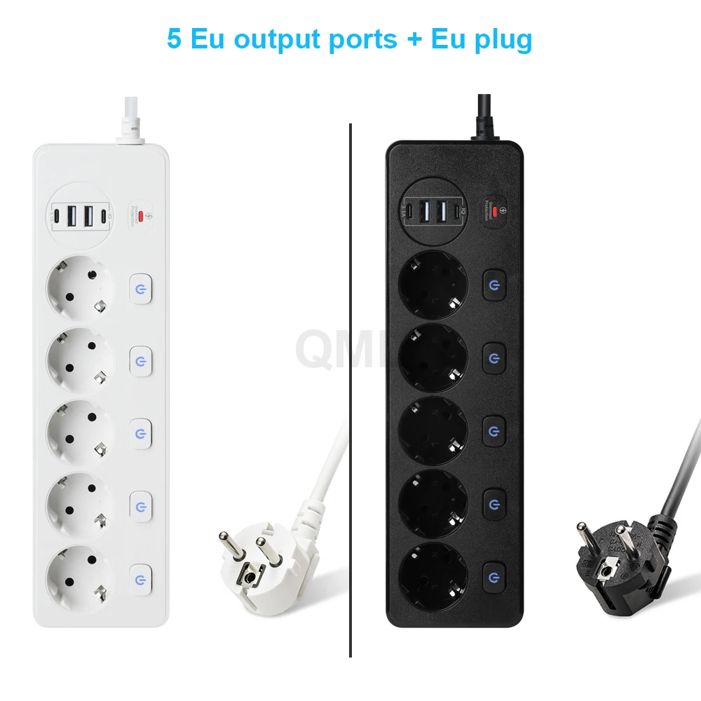 

EU Plug 5AC European Standard Power Strip with USB Type-C Charging Port 2m Extension Cable Power Socket Network Filter Adapter