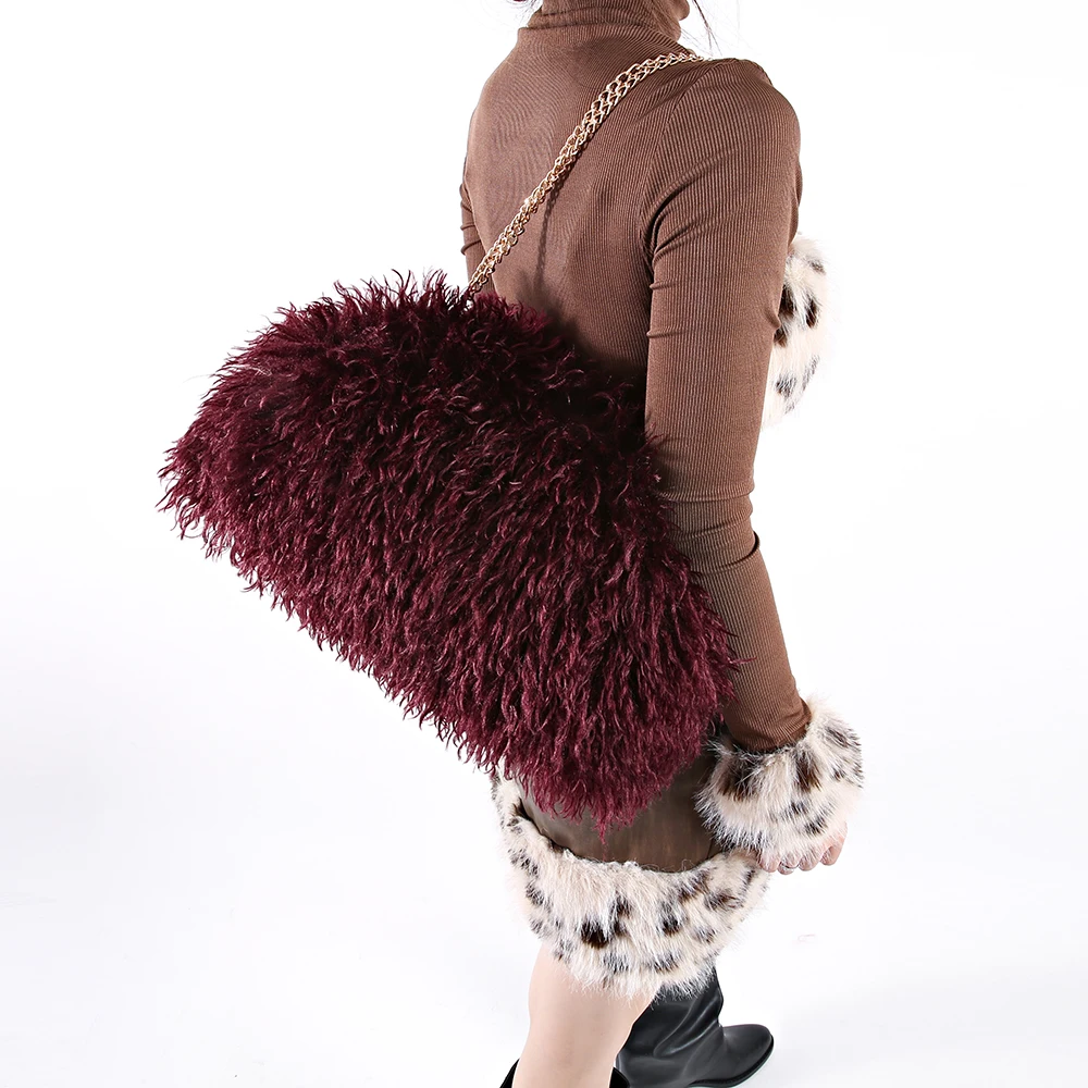 Y2K Fluffy Shaggy Faux Fur Bag Women Plush Underarm Handheld Shoulder Purse for Daily Party Size L#