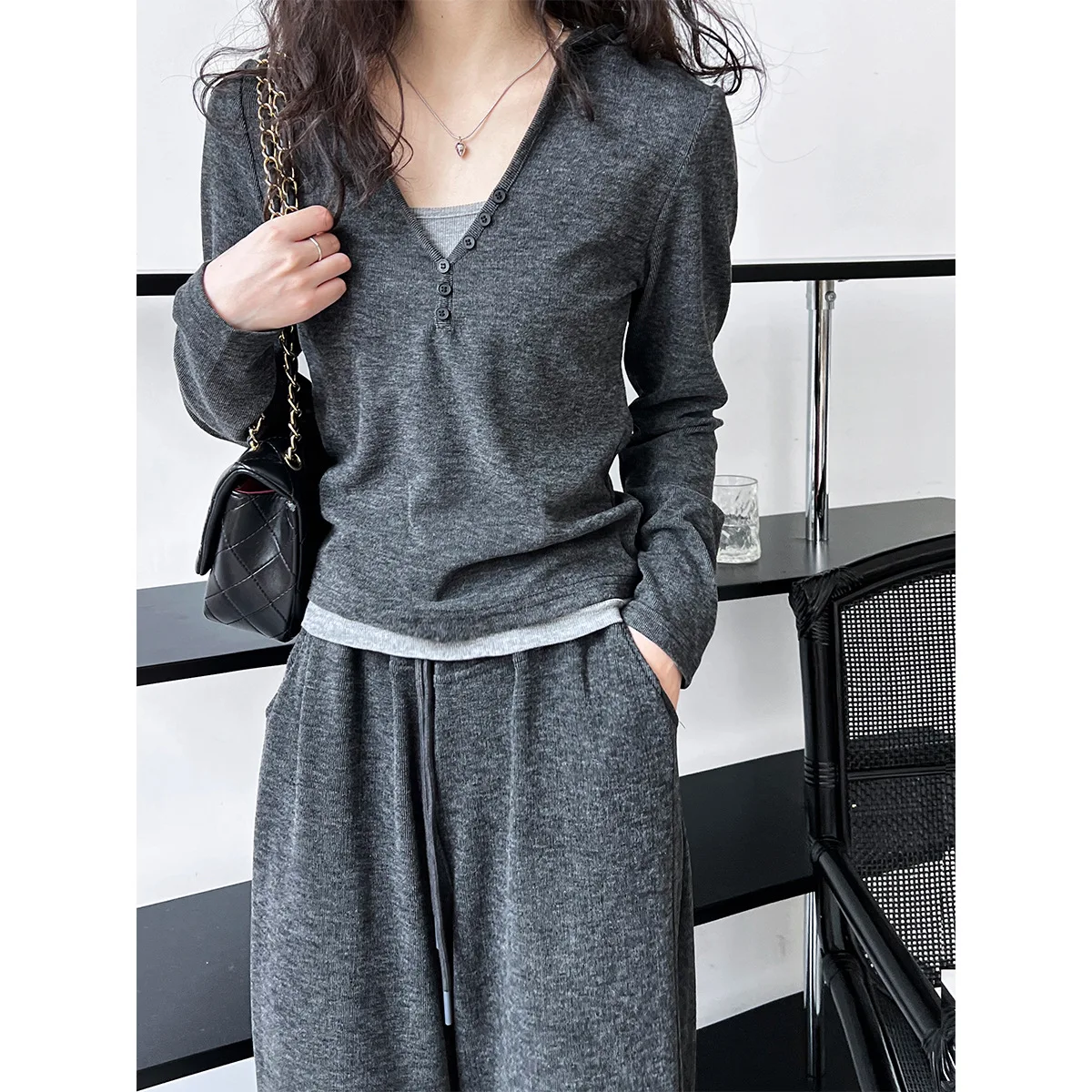 Early autumn casual women's hooded top+camisole vest+fashionable wide leg pants three piece set