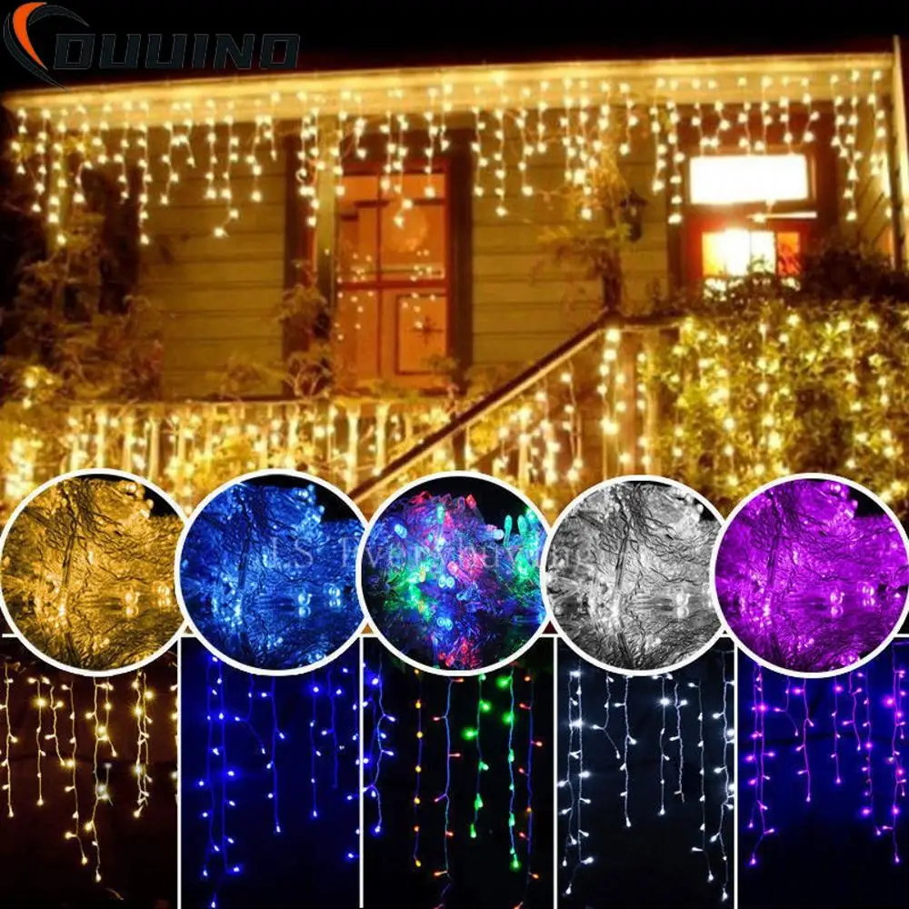 Natal LED Cortina Icicle Light String Drooping AC 220V Jardim Pátio Loja Cortina Feriado decorativo ao ar livre Navidad 2024