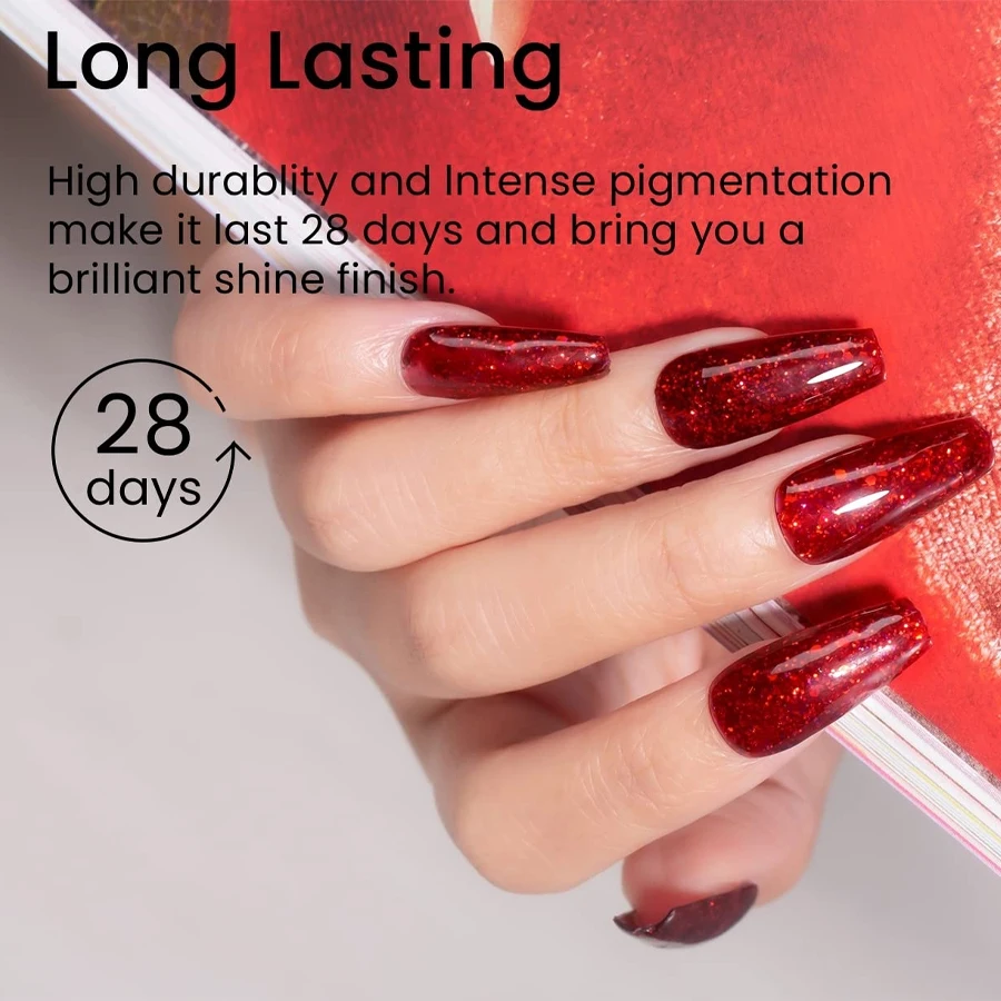 2 قطعة 10 مللي بريق الأحمر اللون جيل للأظافر البولندية شبه دائمة الورنيش نقع قبالة UV LED مسمار الفن الورنيش لصالون والمنزل #4