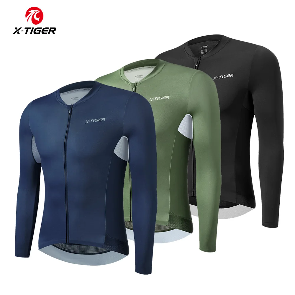 

X-TIGER Cycling Jersey Long Sleeve Men Three Pocket Reflective Cycling Shirt Breathable Quick Dry Pro MTB Road Bike Clothing