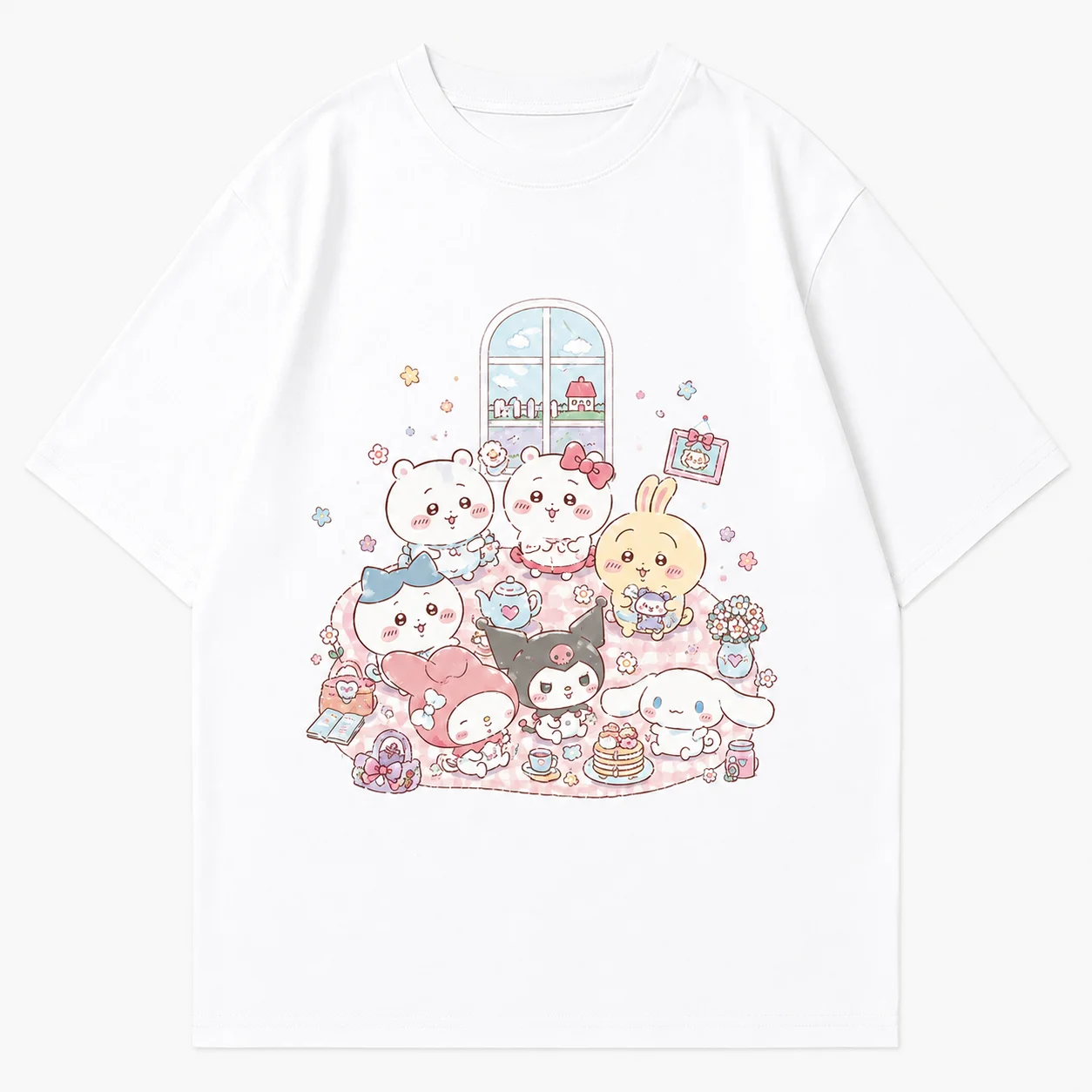 2026 CHIIKAWA Sommer Eltern-Kind Reines Baumwoll-T-Shirt Bequem Atmungsaktiv Hochwertig Ins Y2k Herren-T-Shirts – Detail 4