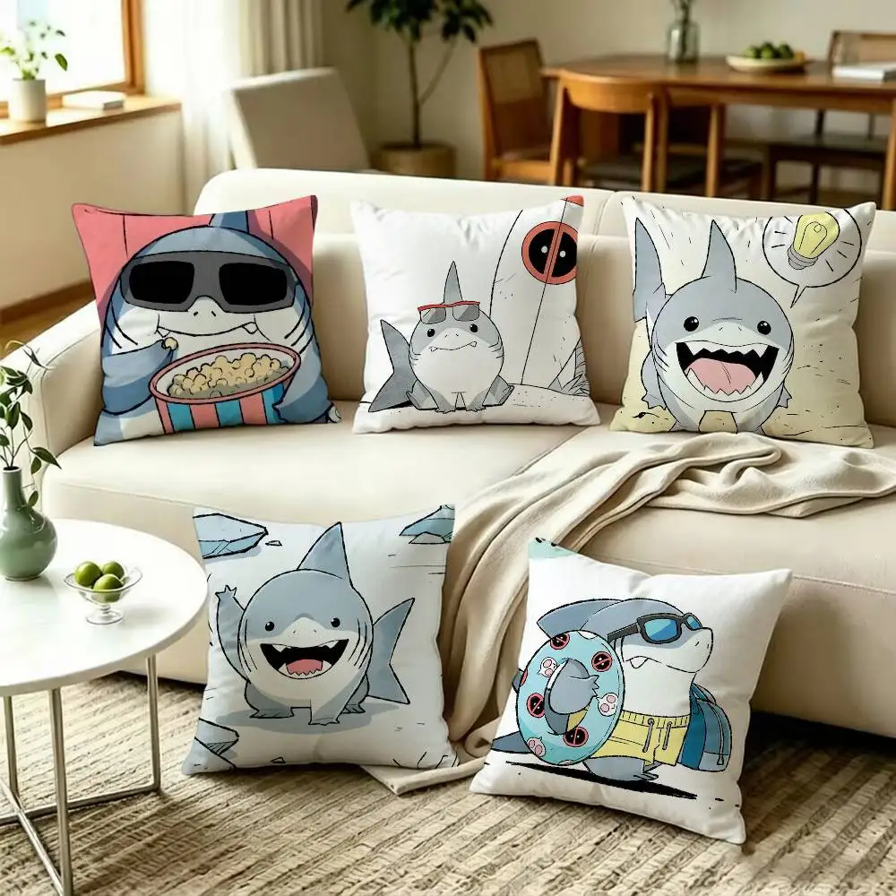 J-Jeff The Land S-Shark Double-Sided Printed Cushion Cover Bedroom Bedside Sofa Pillow Case