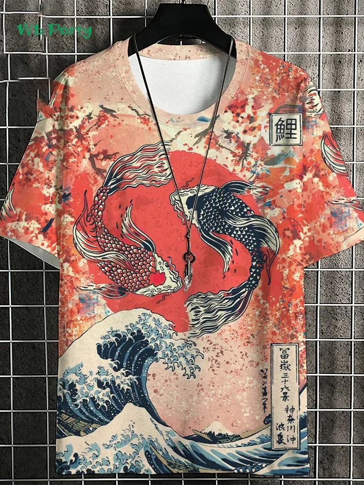 

Japan Fishs Graphic Men's T-Shirt Summer Outdoor Men Short Sleeved Tee Fashion Trend Round Neck Men's Tops Casual Men's Clothing
