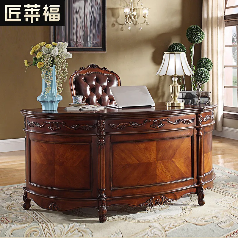 

YFY desk solid wood European semi-circular arc computer writing study furniture