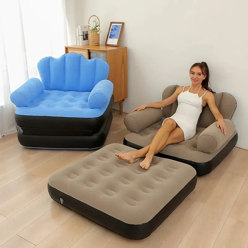 Portátil multifuncional PVC ar sofá-cama, flocado superfície, dobrável cama inflável, interior e exterior, venda quente