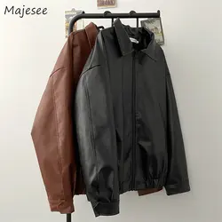 PU Leather Jackets Men Bomber Coats American Retro Streetwear Chic Handsome Zip-Up Y2k Clothes Cool Pure Minimalist Chaqueta New