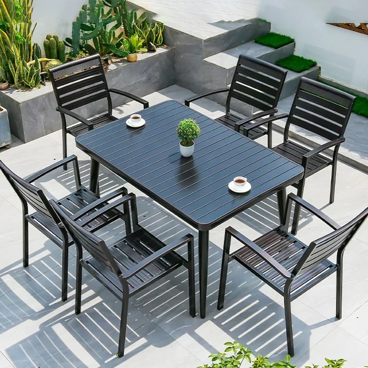 

Factory direct black aluminum outdoor dining table set patio garden balcony furniture dining table and chair set