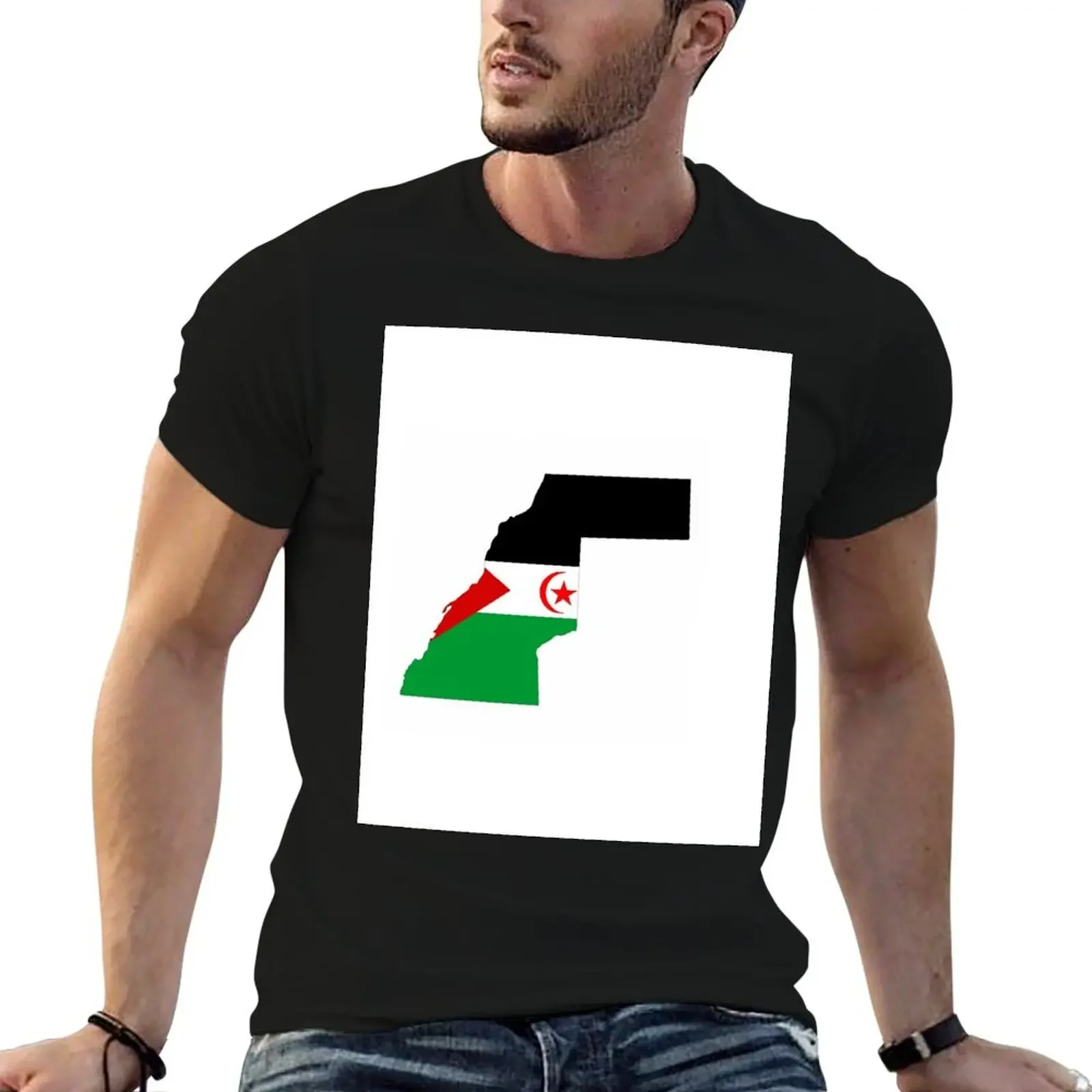 western sahara flag map T-Shirt summer clothes blanks men t shirt