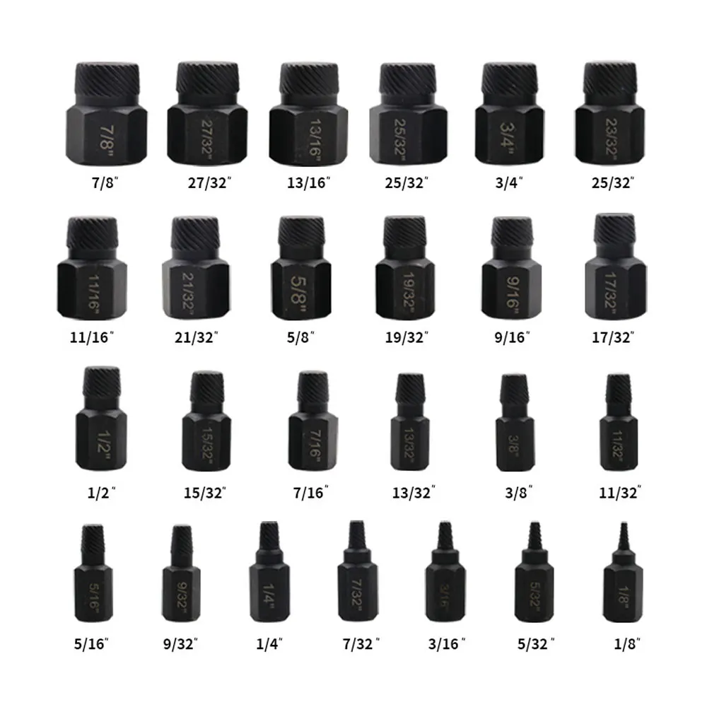 Binoax 25Pcs Screw Extractor Set Hex Head Multi-Spline Bolt Extractor Set Chrome Molybdenum Alloy Steel Rounded Bolt Remover