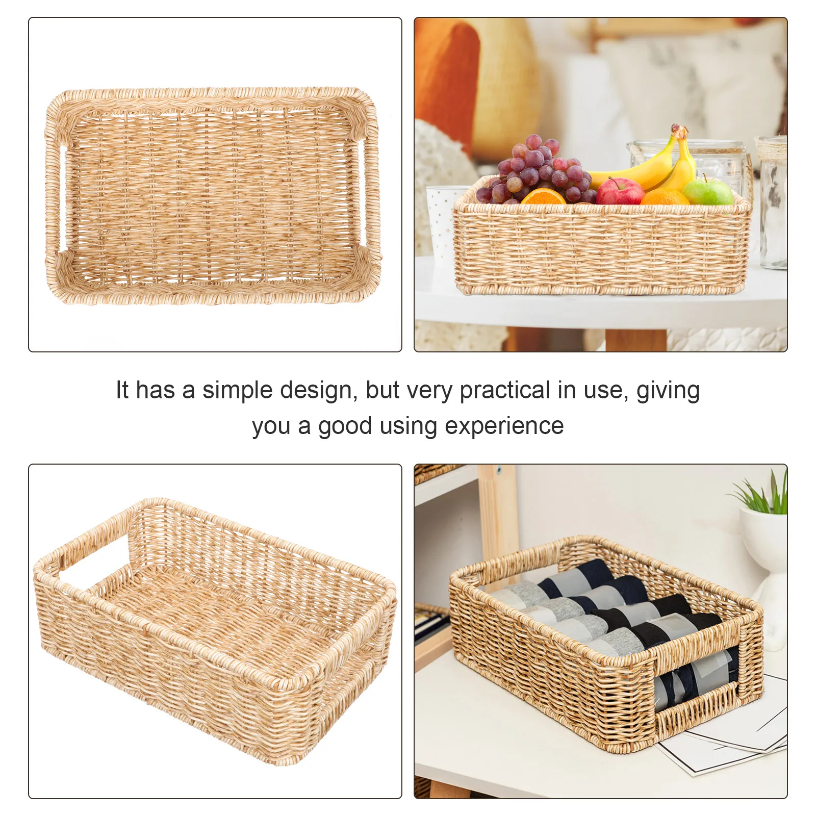 

Imitation Rattan Storage Basket Desktop Organizer For Fruits Snacks Bread Sundries Simulation Rattan Container Kitchen Bar