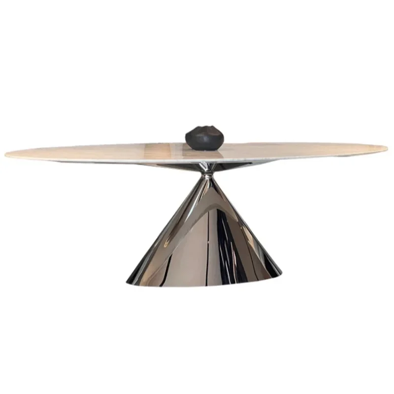 Italian minimalist flying saucer dining table, oval slate dining table