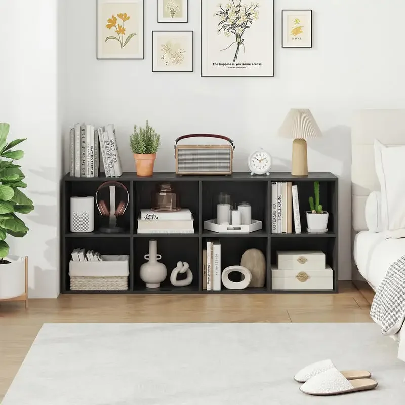 8-Cube Bookcase Bookshelf with 2 Anti-Tipping Kits Storage Organizer-Black
