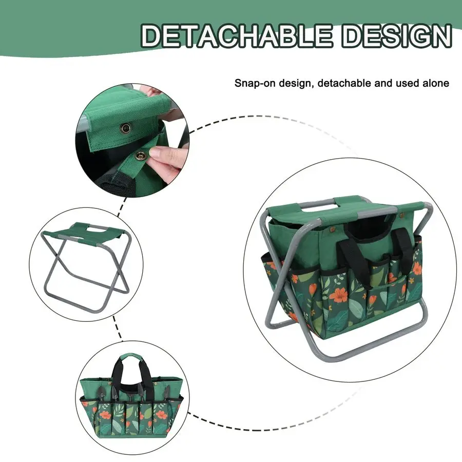 

Gardening Stool with Detachable Storage Tote Bag, Multifunctional Gardening Tools Set Organizer for Fishing and Camping,Portable