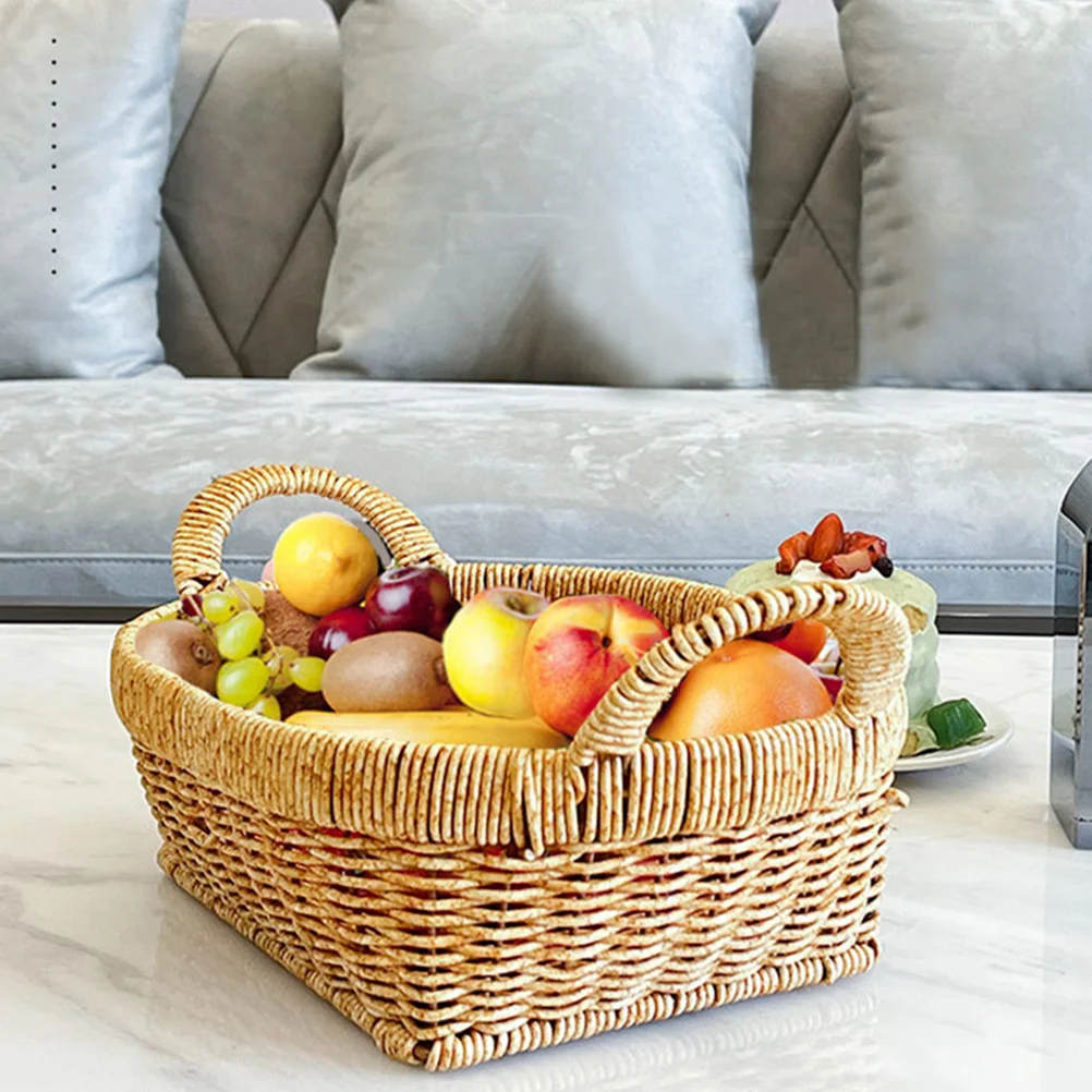 

H woven Wicker Baskets Tea Color PP PE Material Storage Basket Household Bread Snack Fruit Serving Basket Kitchen