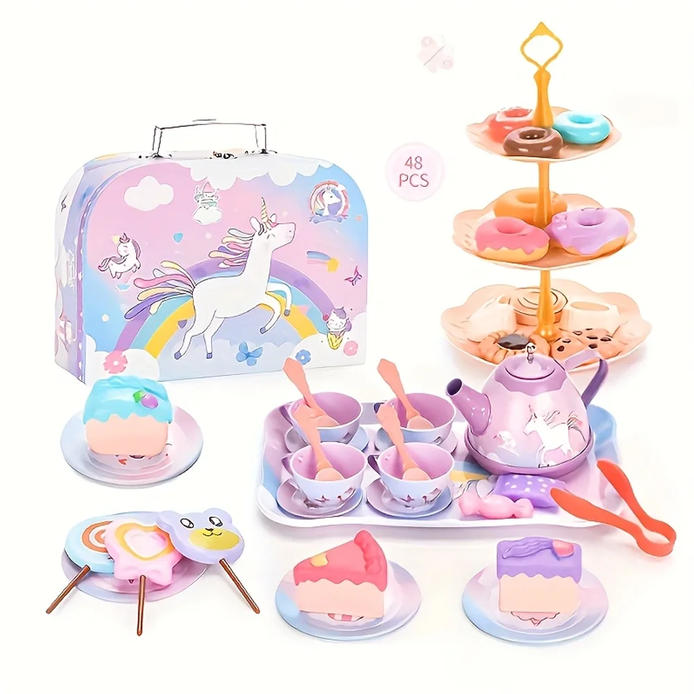 

Little girl tea party set, birthday gift, little girl princess tea set toy, children's kitchen tin tea set toy, desserts and sui