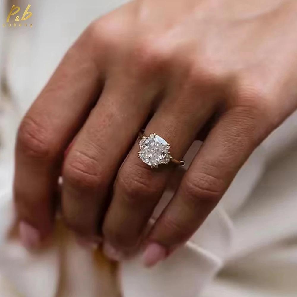 

PuBang 3EX VVS1 D цвет Moisssanite кольца ювелирные изделия женские свадебные 4,5 карата измельченный лед гибридная подушка 14 карат желтое золото аксессуары