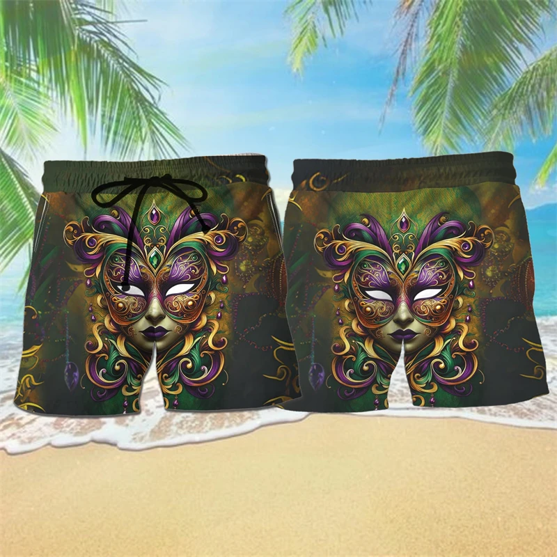 Mardi Gras 3d Print Korte Broek Voor Mannen Harajuku Mode Carnaval Masker Grafische Strand Shorts Casual Vakantie Broeken Kinderen Broek