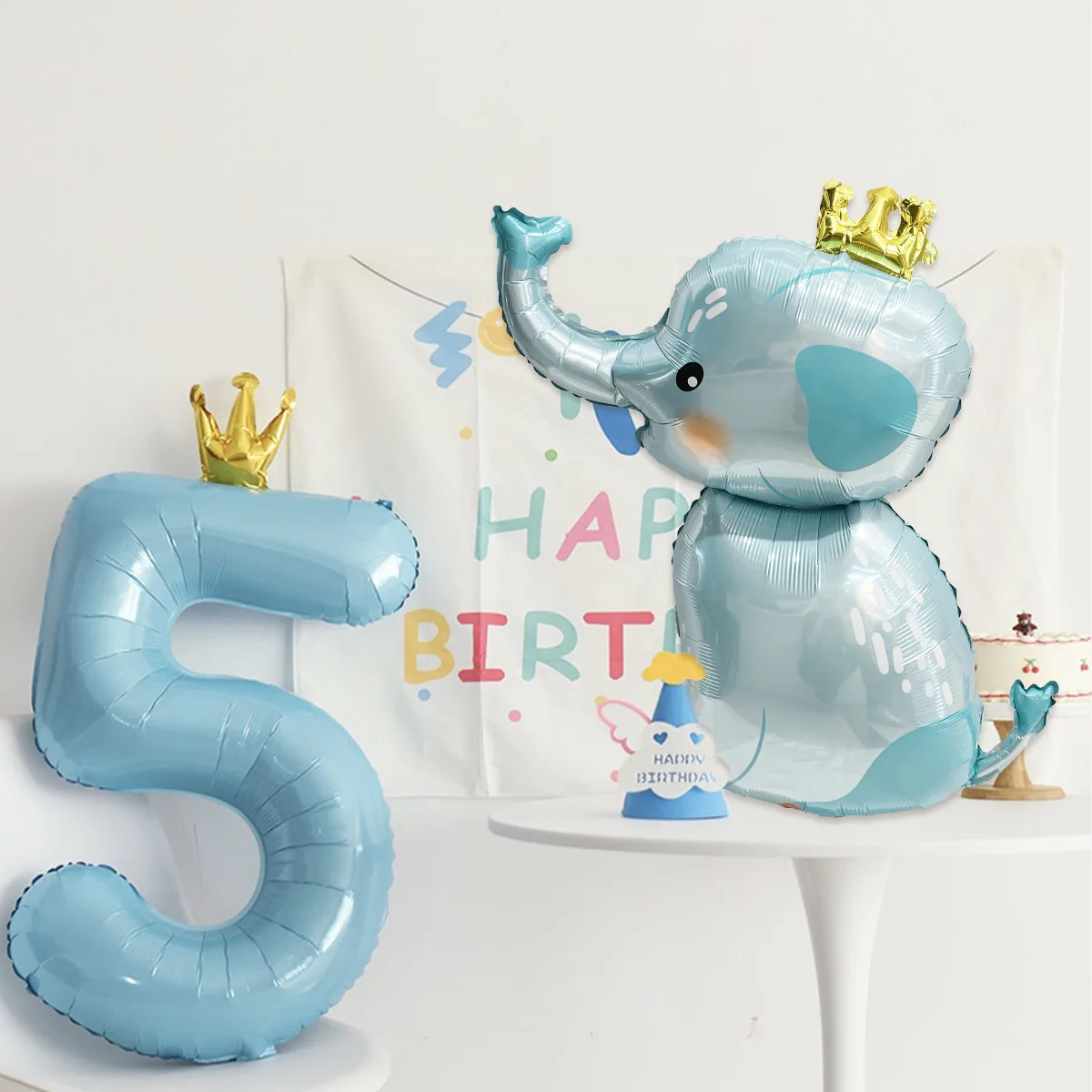 Pearl Blue Cartoon Elephant Aluminum Film Balloons Children's Birthday Anniversary Party Theme Decoration Elephant Balloons