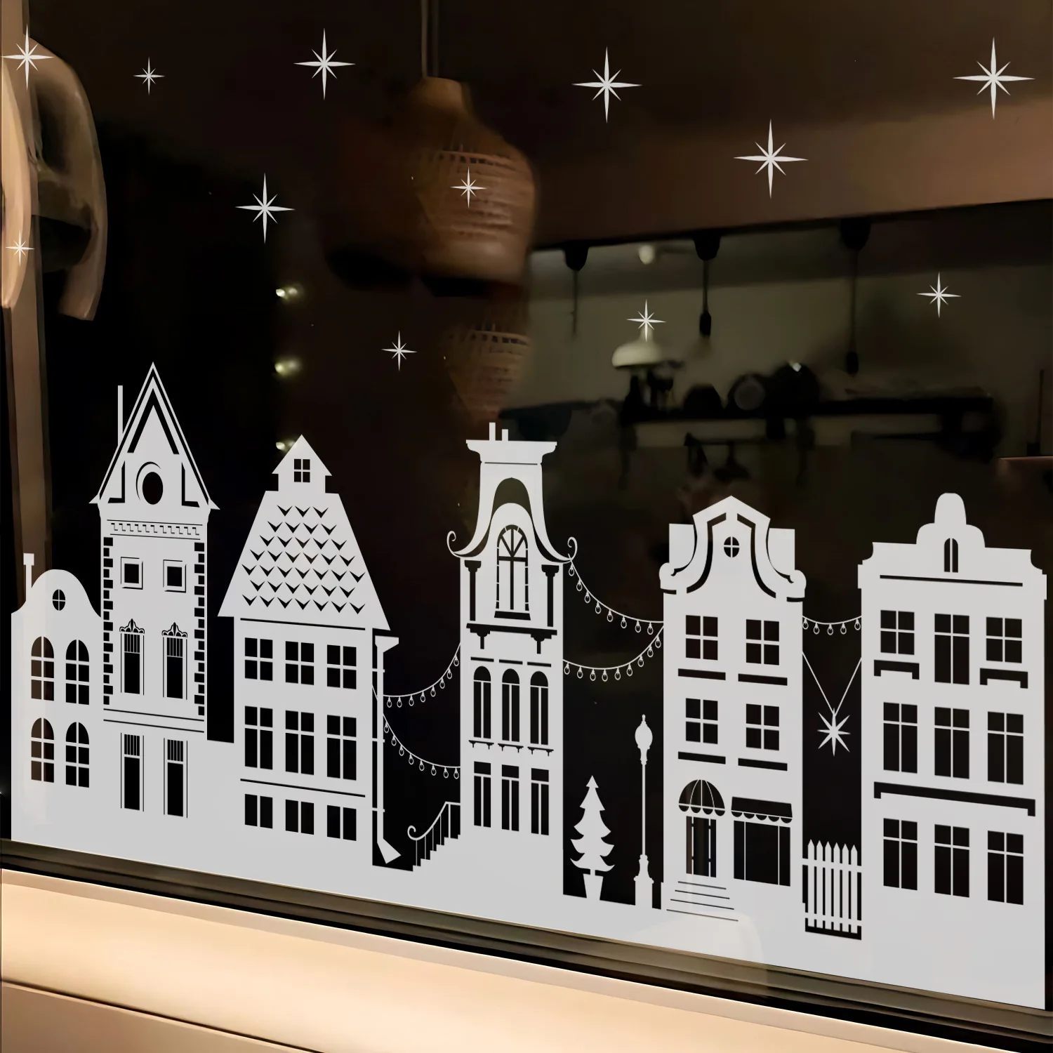 38x60cm Christmas Window Stickers Creative White Castle Street View Pattern Electrostatic Sticker Christmas Glass Static Decal