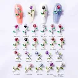 10Pcs Gold/Silver Alloy Rose Nail Art Stickers 3D 9x15mm Flower Shapes DIY Metal Nail Charms For Nail Manicure Accessories