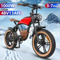 E Bike Hidoes B10 1000W Motor 48V13AH Battery Electric Bike Retro Motorcycle 20*4.0 Inch Fat Tire Mountain Snow Electric Bicycle