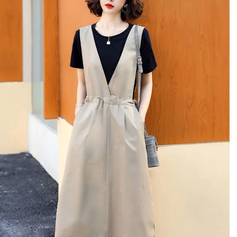 Retro Women's Dresses Party Dresses Office Ladies Robe Korean Fashion Strappy Dress Oversized Women Clothing New