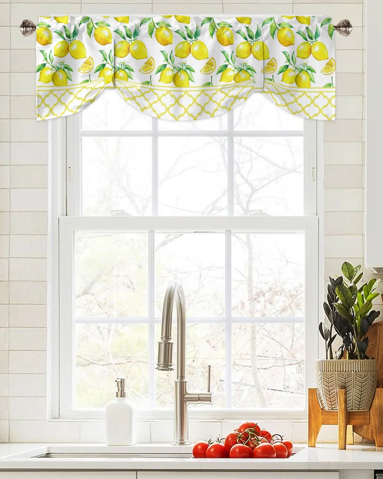 Fruit Fresh Lemon Yellow Moroccan Window Valance Curtain Kitchen Cafe Short Curtains Living Room Tie-Up Valance Curtain