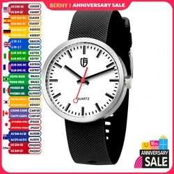 BERNY Orologio da uomo/donna 38mm quadrante luminoso sportivo orologio da polso al quarzo zaffiro 5ATM orologi ferroviari in silicone impermeabile