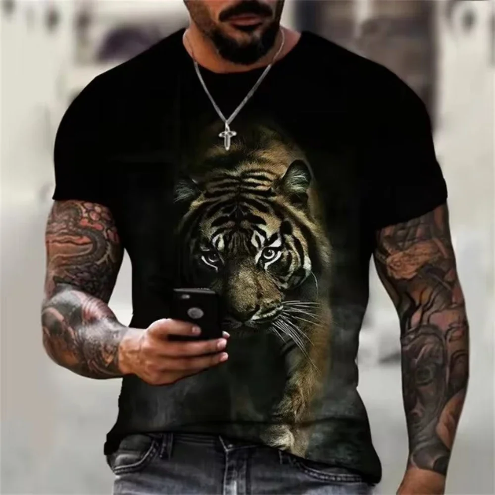 Summer Animals Vintage leopard T-shirt For Men Lion Graphics 3D Print Fashion Short Sleeve T-shirt Men's Clothiing