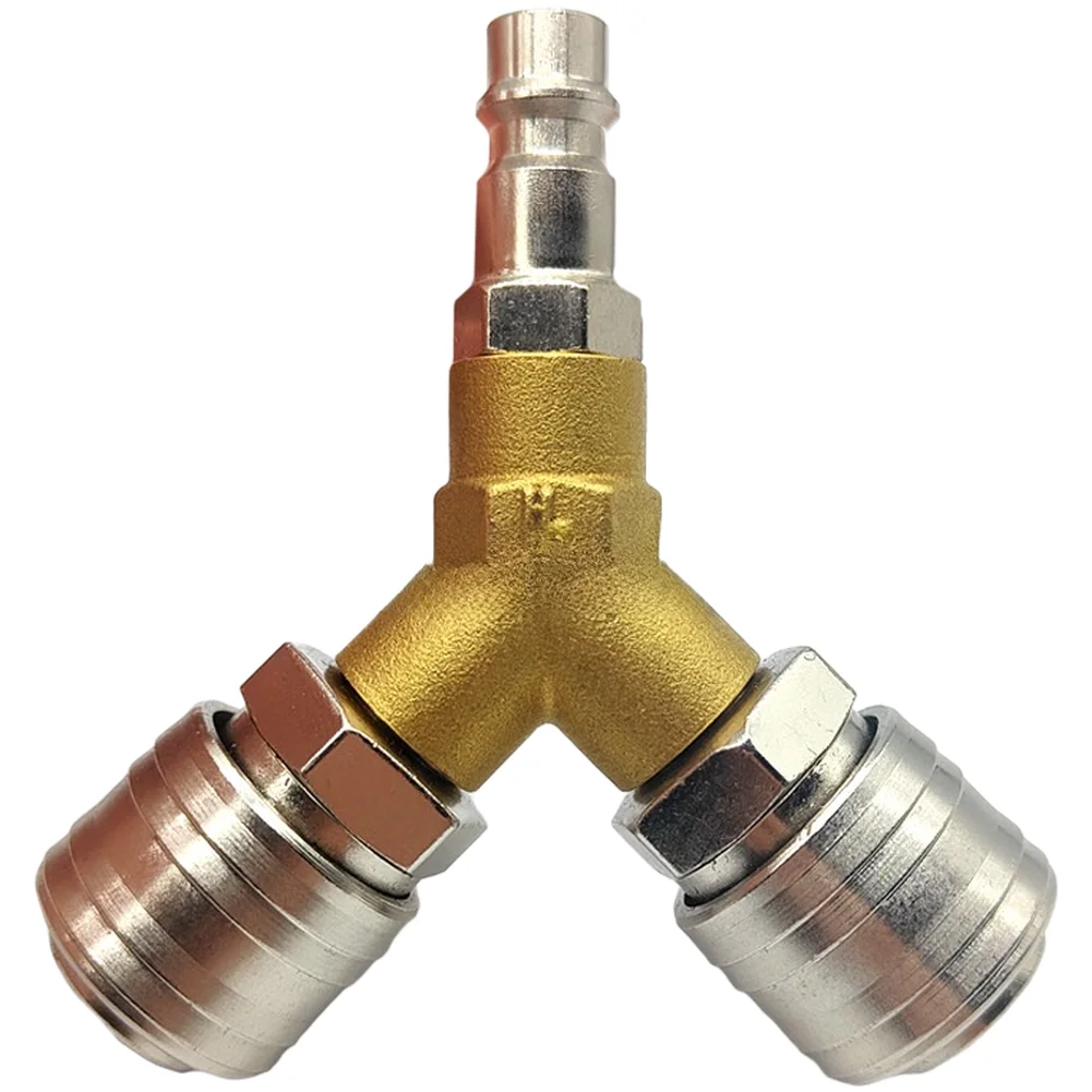 1/4 Inch German Format Pneumatic Tee Coupling Nickel Plated Iron for Air Compressor Systems and Pneumatic Power Transmission
