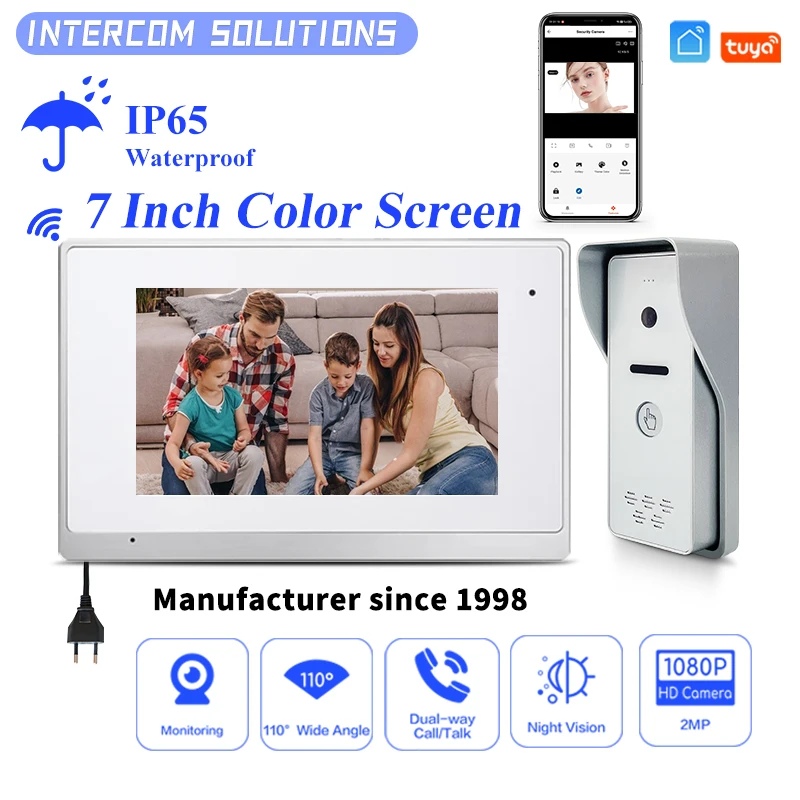 

Tuya 1080P HD Video Door Phone Intercom System 7 Inch Screen Monitor Night Vision Door Entry Doorbell Camera for Villa Security