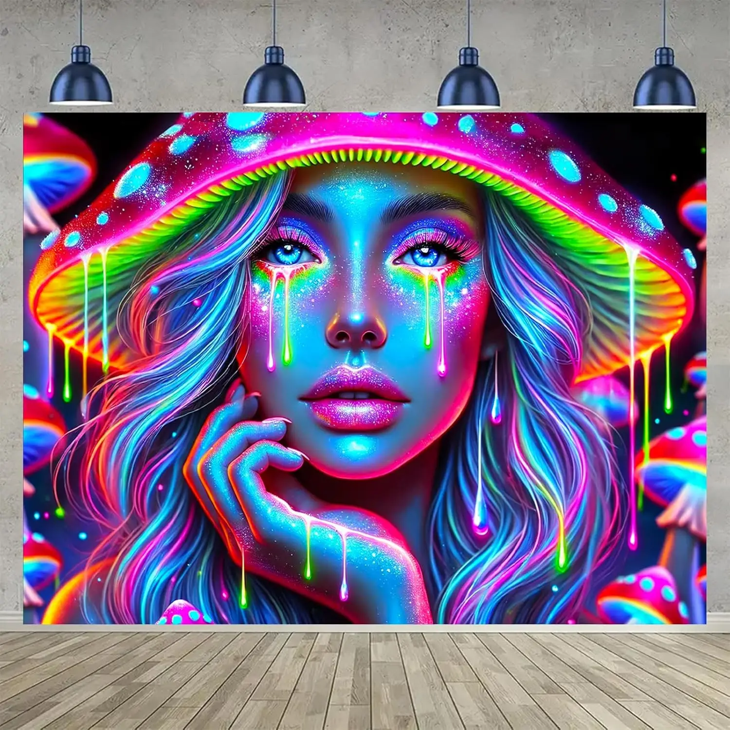 Bohemian Tapestry Neon Pop Art Wall Hanging Mushroom Psychedelic Woman Portrait Poster Print Modern Living Room Home Decor Polye