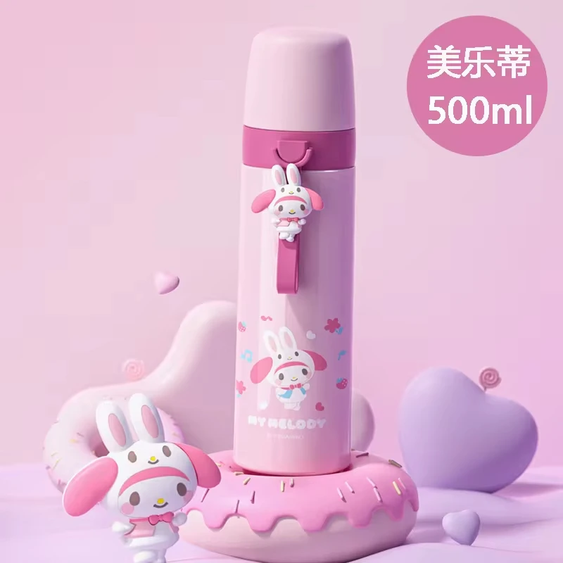 Sanrio Cinnamoroll Isolado Beber Straw Cup, 316 Aço Inoxidável Cup, Garrafa de Água Portátil, Kids Gift, Kuromi Melody, 500ml