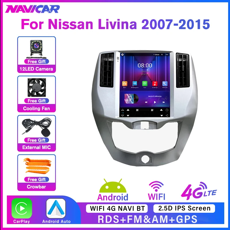 NAVICAR 8+128G Android 10 Multimedia Video Player For Nissan Livina 2007-2015 Tesla Style Car Radio Navigation GPS Carplay