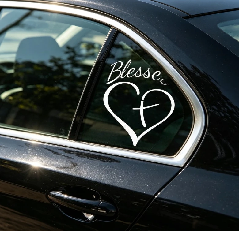 Faith Hope Heart Cross Vinyl Decal, Waterproof Religious Jesus Belief Sticker for Car Window, Auto, Laptop, Water Bottle, Home Wall Decor, Inspirational Spiritual Blessing Ornament Sticker