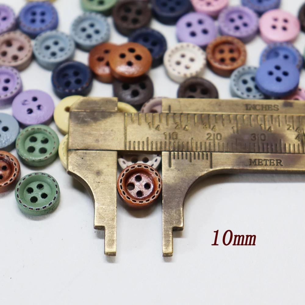 Niucky 10mm Colorful Wooden Buttons 4 Holes Thin Edge with Dotted Line Macaron 11 Pastel Colors for Baby Sweater Cardigan DIY