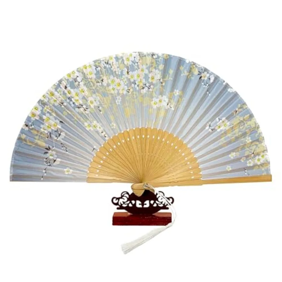 

Bamboo Hand Fan Foldable 8.3 Inch, Portable Folding Fan with Pouch for Church Wedding Makeup, Small Decorative Cooling Fan for