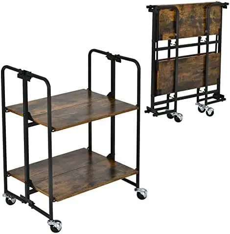 

Foldable Shelves with Wheels, Assembly 3-Tier Rolling Cart, 2 of The Wheels Have Locks, Microwave Utility Cart Baker Rack, Por