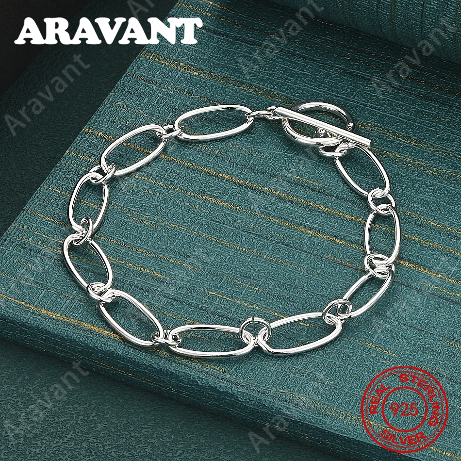 925 Sterling Silver Oval Chain With Ot Clasp Bracelet - Exquisite And Cute Wedding/Party Jewelry For Women