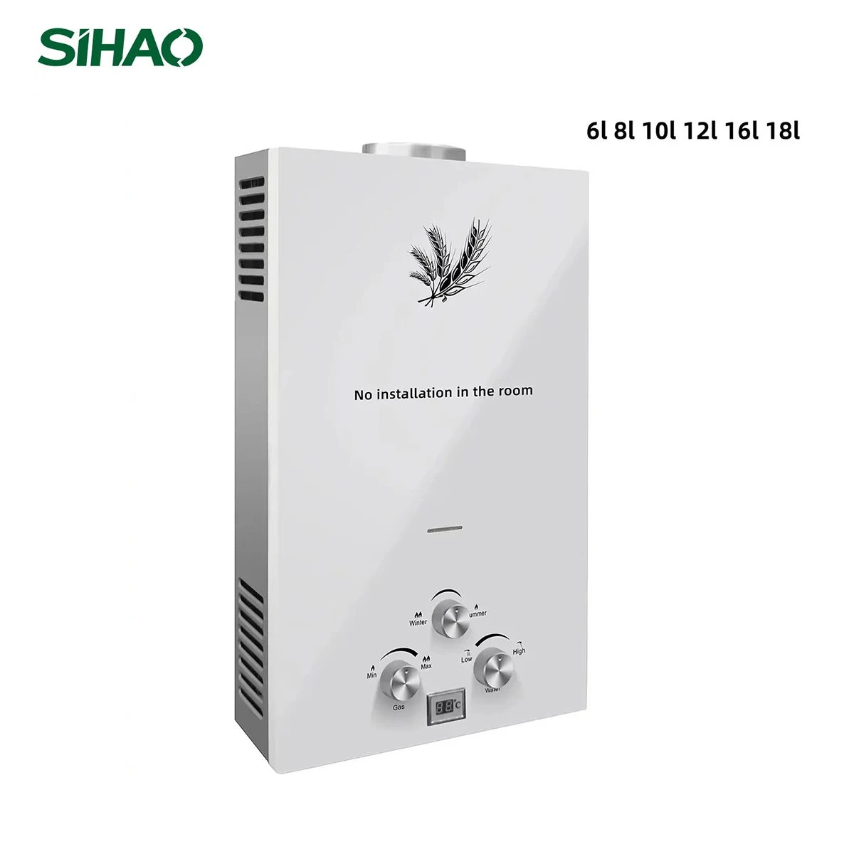 Chauffe-eau instantané au gaz GPL SIHAO 6-18L, acier inoxydable à économie d'énergie avec écran LED, protection de sécurité et contrôle intelligent