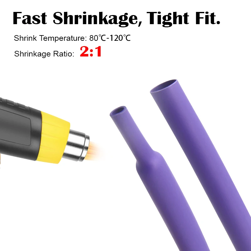 1M-25M Purple Orange 2:1 Heat Shrink Tube Dia.1mm~50mm DIY Wire Repair Protector Polyolefin Insulated Shrinkable Cable Sleeve