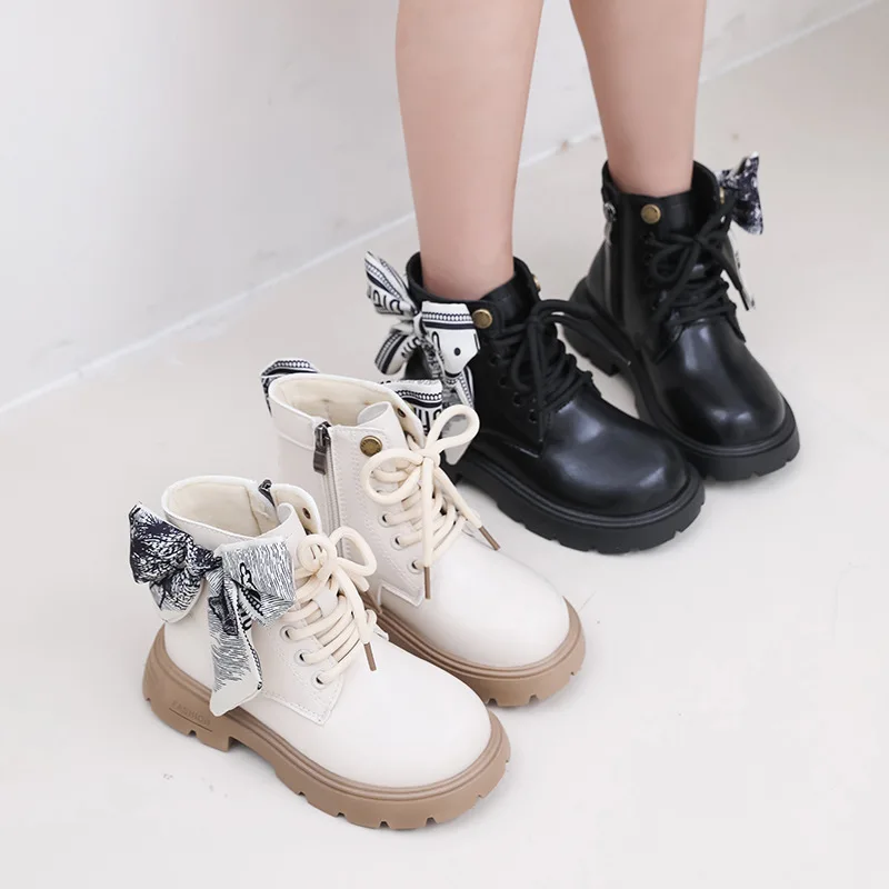 

Модные ботильоны с бантом для девочек, осень-зима 2021, изысканные ботинки, детская уличная нескользящая удобная обувь принцессы на мягкой подошве