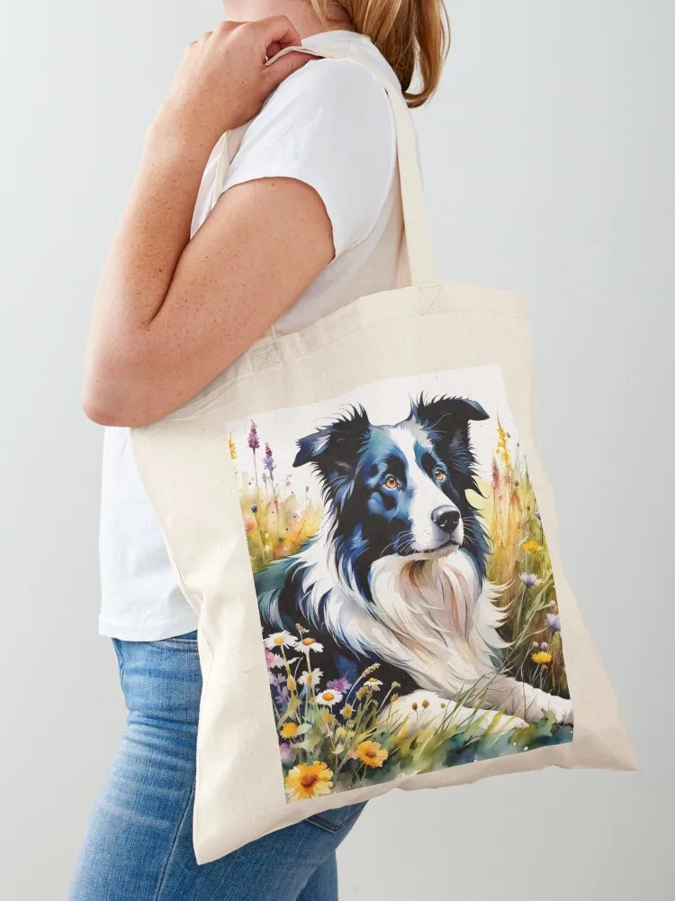 

Watercolor border collie Tote Bag Fabric bag great bag shopper bags for women shopper women